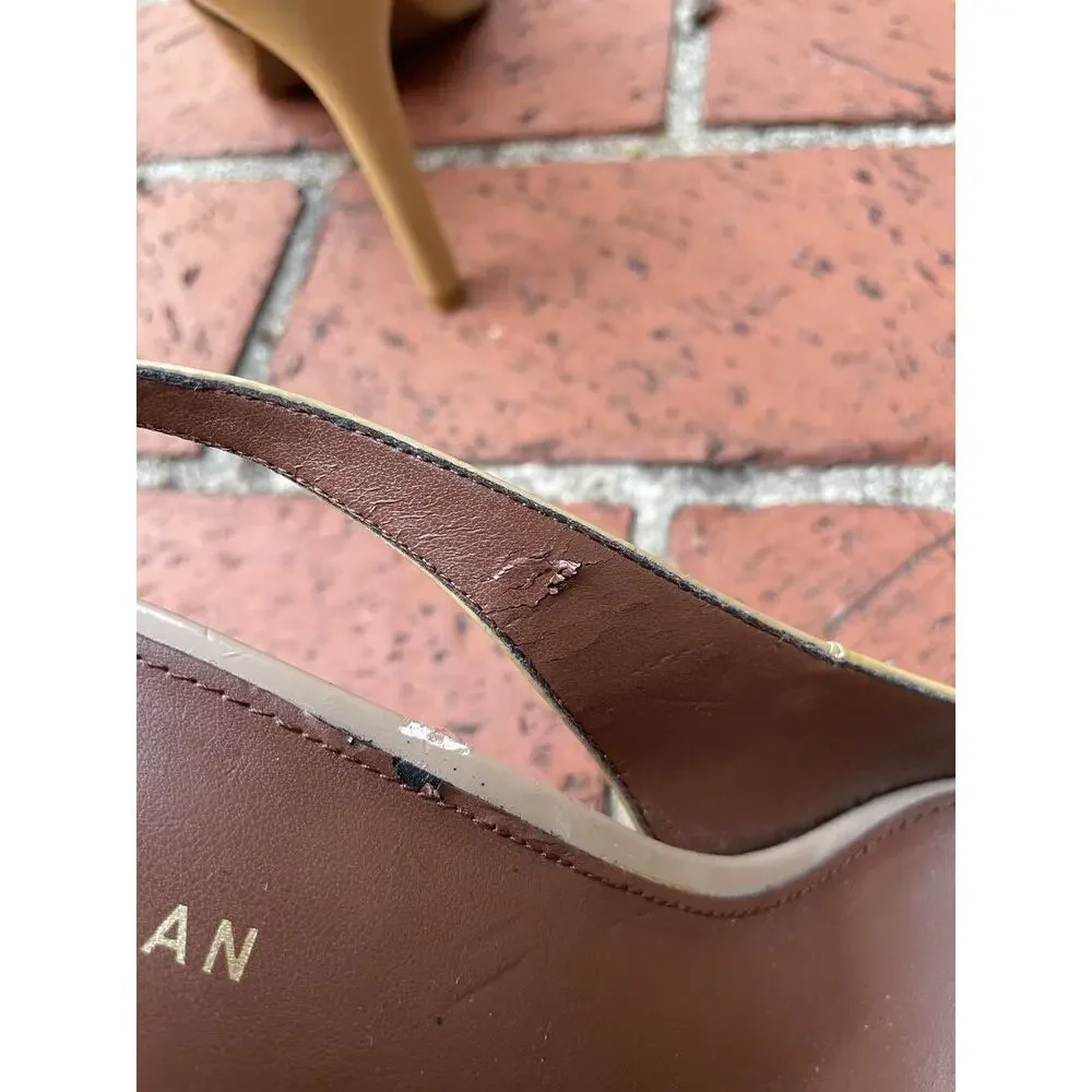 Cole Haan Signature Patent Leather Peep Toe Slingback Heels Tan Women's Size 7B